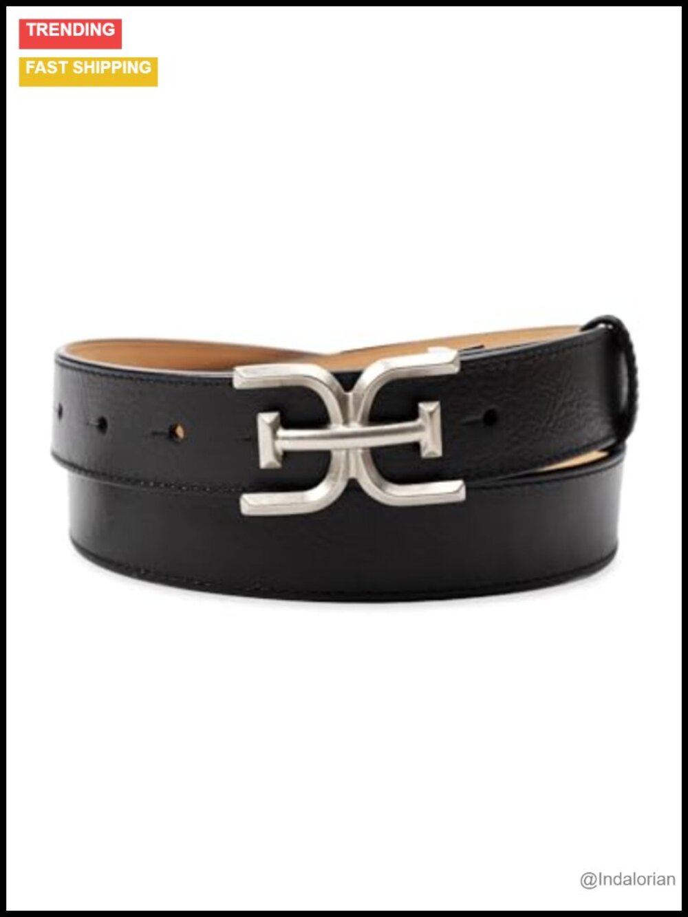 Double-E Plaque Logo Buckle Slim Textured Belt for Jeans Dresses